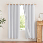 Nicetown 100% Absolutely Blackout Linen Curtains With Thermal Insulated White Liner, White, 52 Inches Wide, 72 Inches Length Energy Saving Curtains For Living Room 2 Panels Set, Vertical Blinds