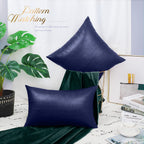 Brawarm Navy Blue Leather Throw Pillows 16 X 16 Inches, Snake Leather Pillow Covers Pack Of 2, Faux Leather Decorative Pillow Co