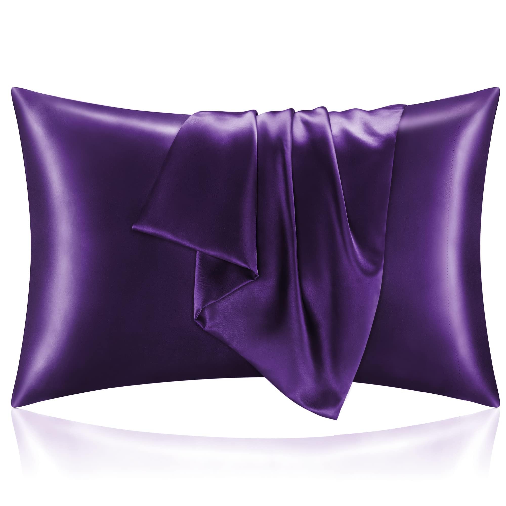 Bedelite Satin Pillowcase With Zipper, Plum Purple King Size Pillow Cases Set Of 2, Super Soft And Cooling Similar To Silk Pillo