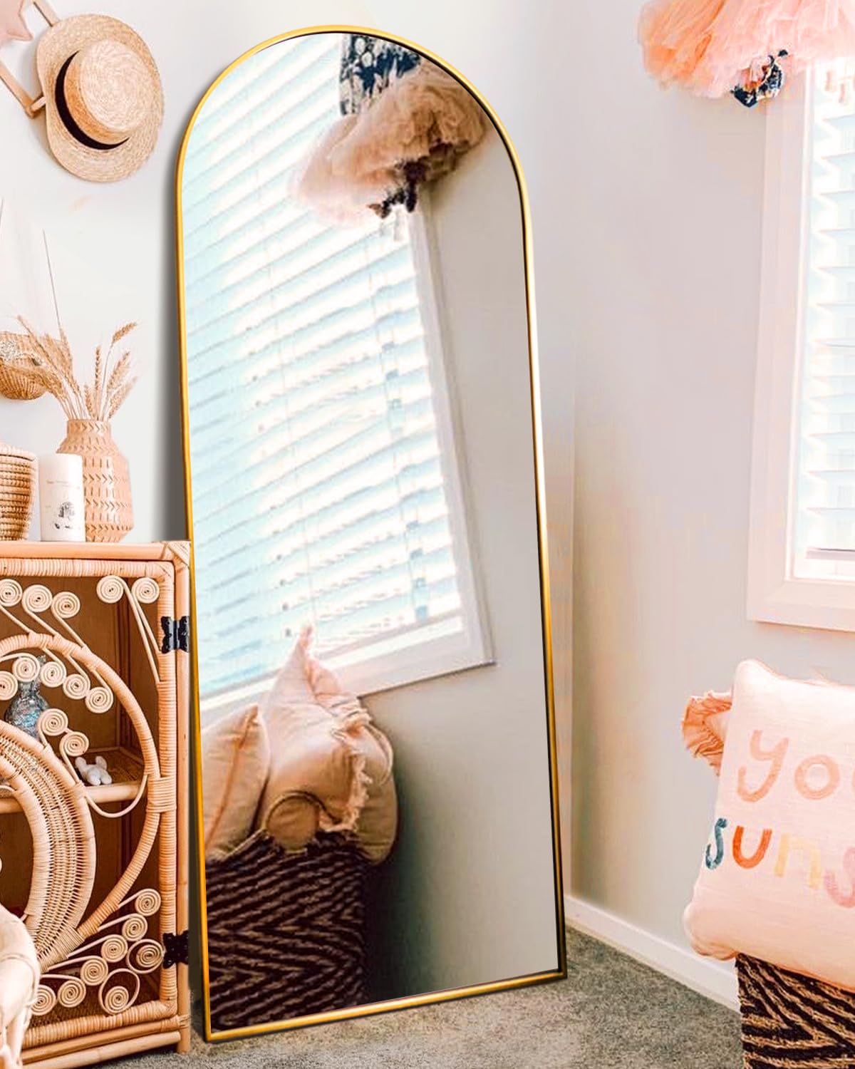 Dynwell Arched Full Length Mirror, Floor Mirror With Stand, 18''X58'' Large Mirror, Wall Mirror Full Length, Gold Floor Length M