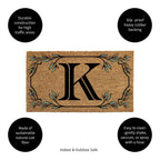 Evergreen Monogram Coir Doormat | Letter K | Front Door Mat For Outdoor Indoor Entrance | 28X16 Inches | Non-Slip Backing Doorwa