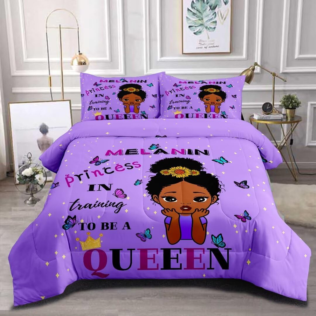 Grat Tioc Black Girl Comforter Set Twin For Kids,Black Girl Magic Bedding Set,African American Girl Inspirational Quotes Comfort
