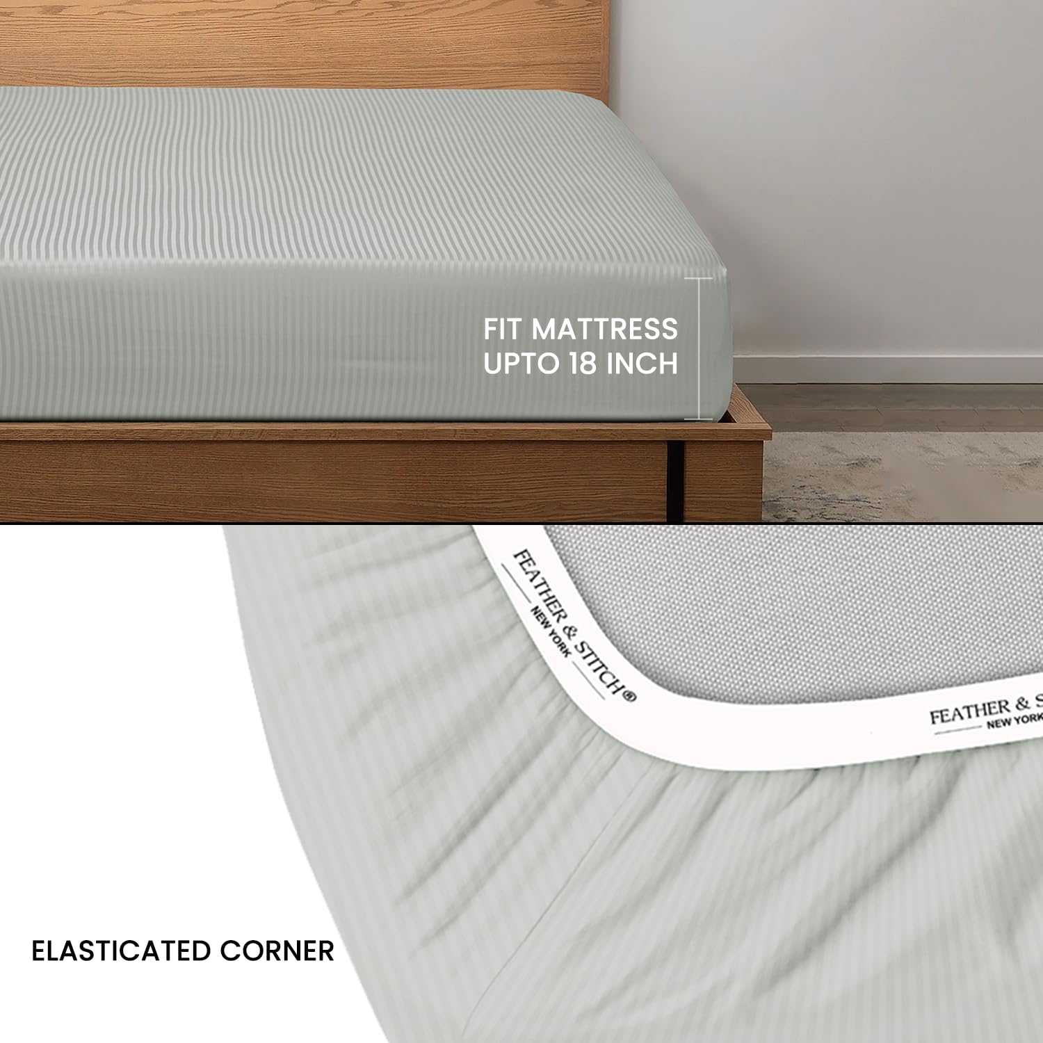 Feather & Stitch New York 1 Piece Fitted Sheet California King Size, 100% Cotton 18 Inch Extra Deep Pocket, 500 Thread Count Premium Sateen Weave, Elastic Fit Mattress Stretchable - Blue Blush