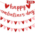 4PCS Valentines Garland - 20 Red Hearts Happy Valentines Day Decor, Profiled Heart Felt Banner for Ceiling & Window