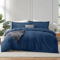 Hearth & Harbor Navy Blue Duvet Cover Full Size - 3 Piece Full Size Duvet Cover Set, Soft Double Brushed Full Duvet Covers With