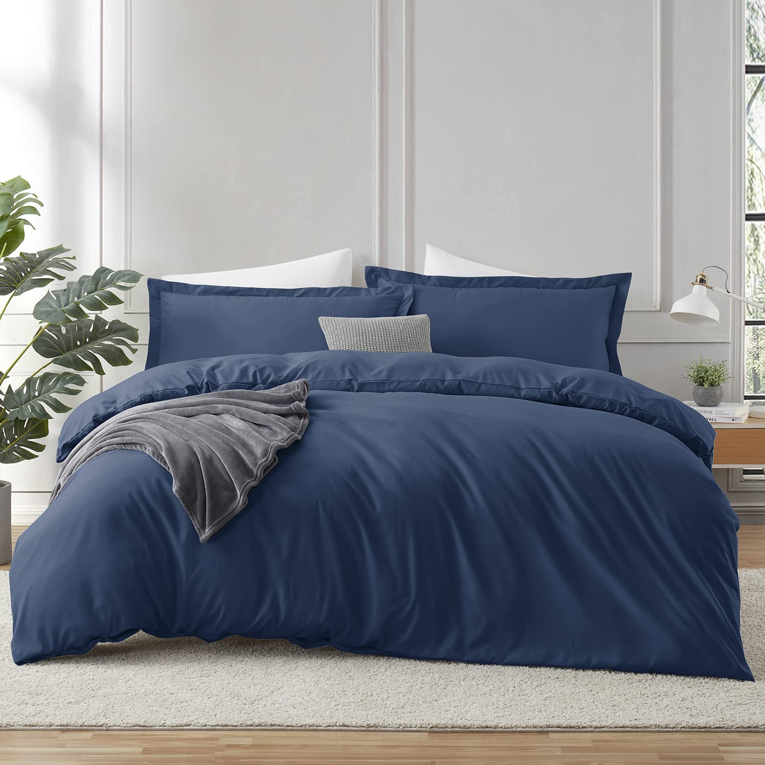 Hearth & Harbor Navy Blue Duvet Cover Full Size - 3 Piece Full Size Duvet Cover Set, Soft Double Brushed Full Duvet Covers With