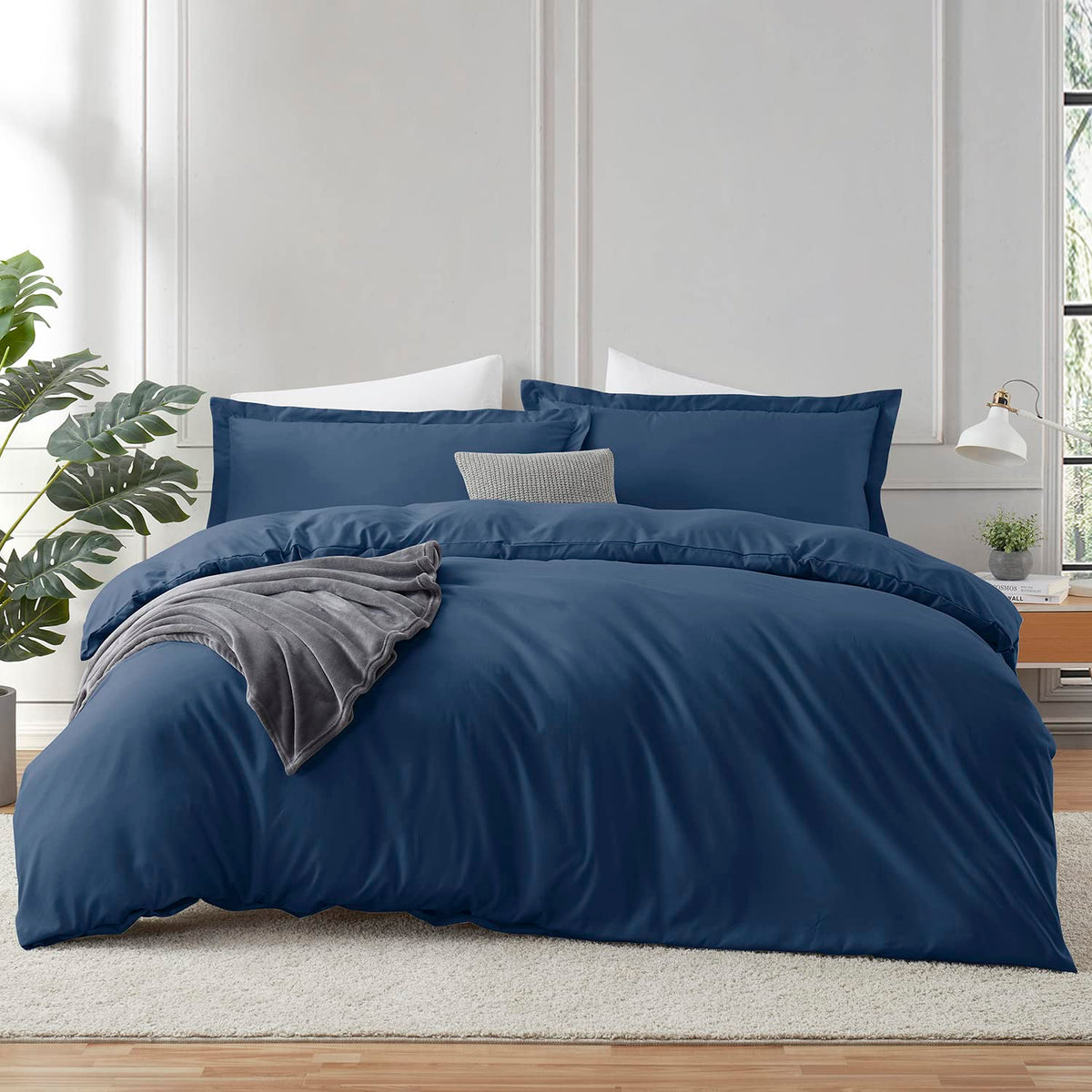 Hearth & Harbor Twin Duvet Cover Set - Soft Navy Blue Duvet Cover Twin, Double Brushed Twin/Twin Xl Duvet Cover 2 Piece With But