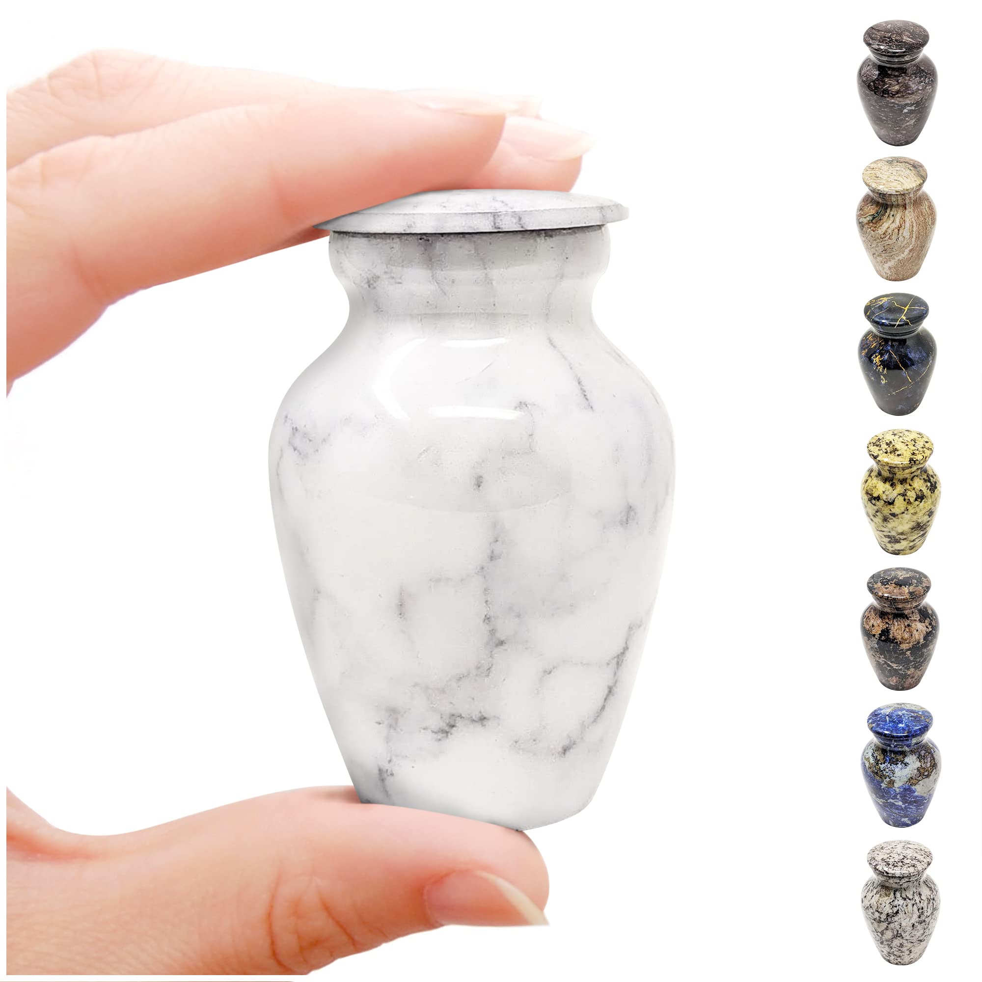 Small Keepsake Cremation Urn for Human Ashes Aluminum with Marble Finish | Mini Metal Sharing Personal Funeral Urn for Pet or Hu