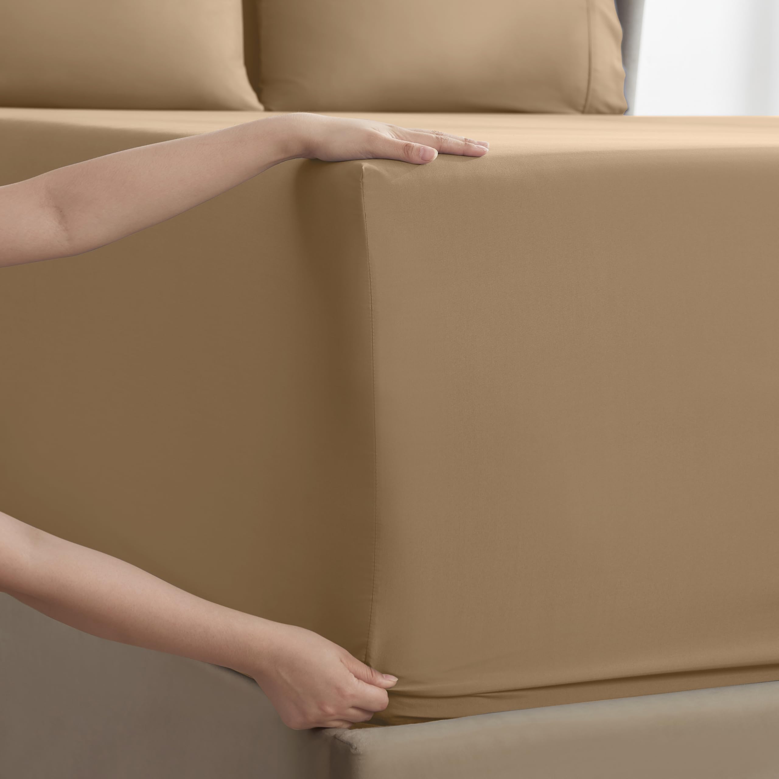 Nestl Extra Twin Deep Pocket Sheets Set - 4 Pc Soft Microfiber Twin Sheets Deep Pocket - Fade Resistant Bedding Sheets & Pillowcases - Twin, Mocha Light Brown