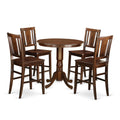 East West Furniture JABU5-MAH-W 5 Piece Counter Height Dining Table Set Includes a Round Kitchen Table with Pedestal and 4 Dining Chairs, 36x36 Inch, Mahogany