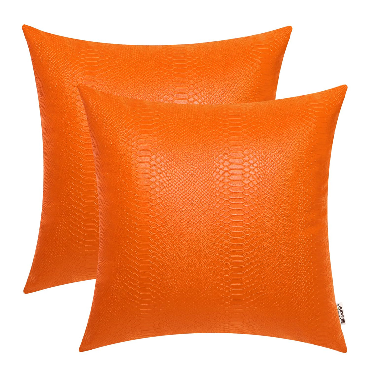 Brawarm Orange Leather Throw Pillows 16 X 16 Inches, Snake Leather Pillow Covers Pack Of 2, Faux Leather Decorative Pillow Cover