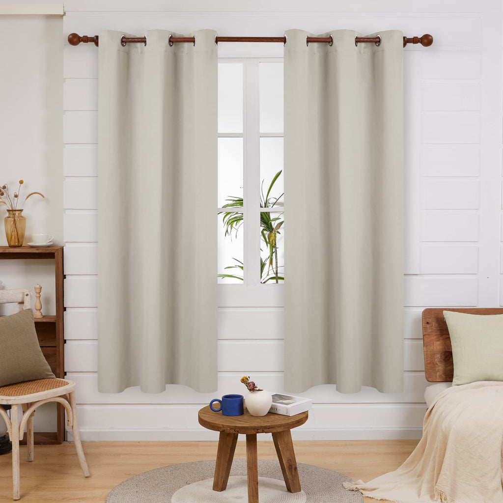 Deconovo Grommet Blackout Curtains For Living Room, Room Darkening Thermal Insulated Window Curtain, Light Beige, 42X63 Inch, 1