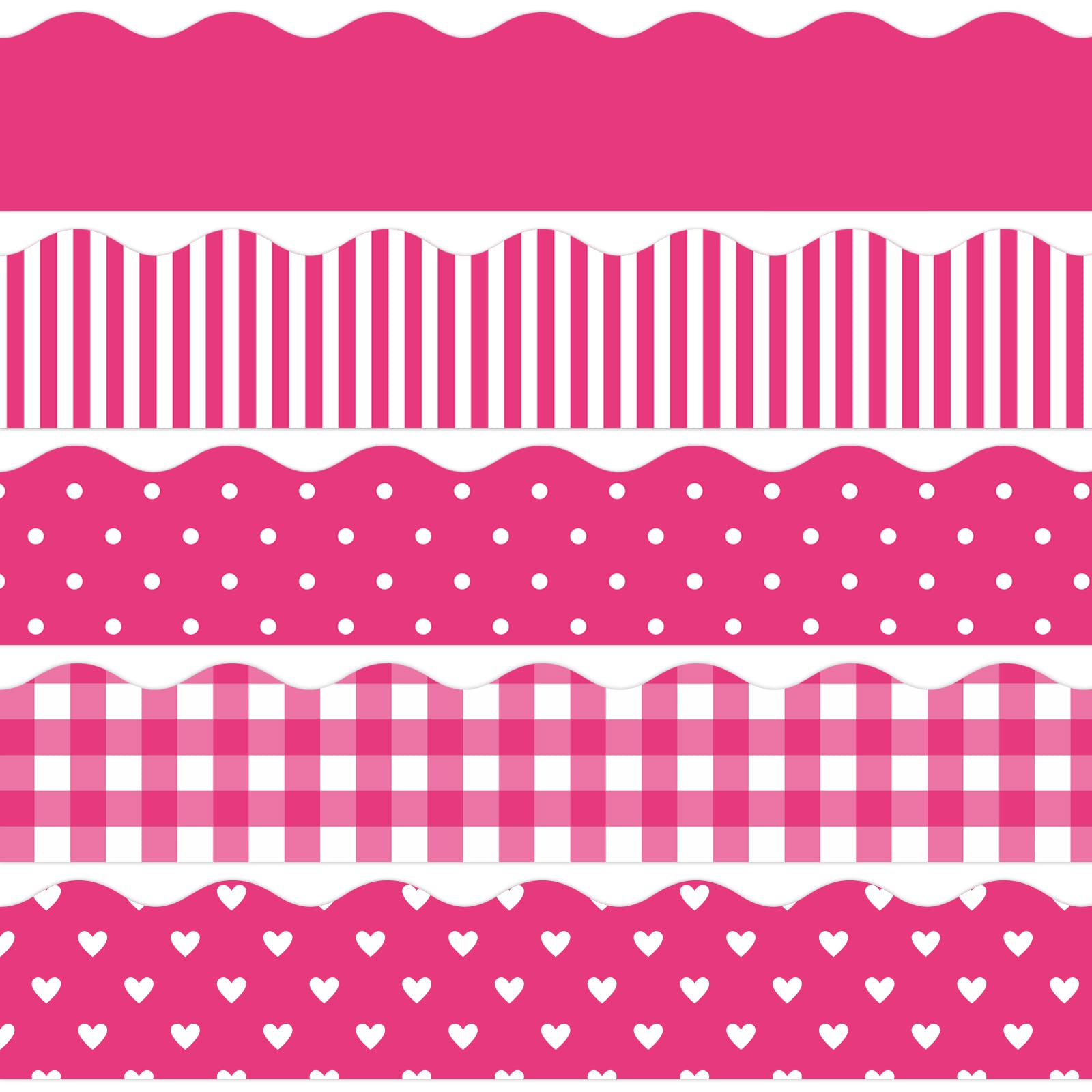 Whaline 69 Feet Valentine'S Day Bulletin Board Borders 5 Styles 60 Pieces Rolled Border Scalloped Border Heart Plaid Spot Stripe