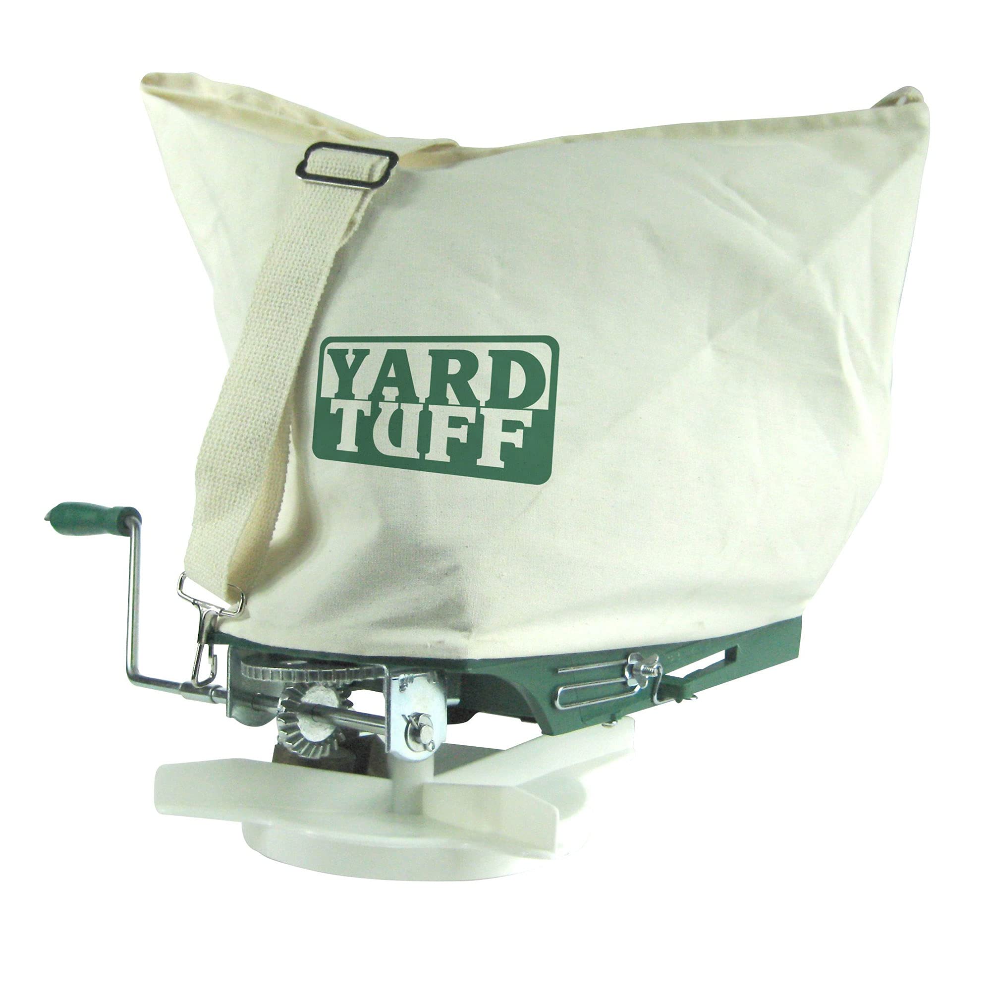 Yard Tuff Outdoor Lawn Garden 25 Pounds Shoulder Seeder And Grass Seed Spreader With Canvas Bag And Shoulder Strap, Green/White