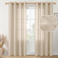 Youngstex Tan Linen Sheer Curtains 84 Inches Length Light Filtering Living Room Window Drapes Lightweight Textured For Bedroom D