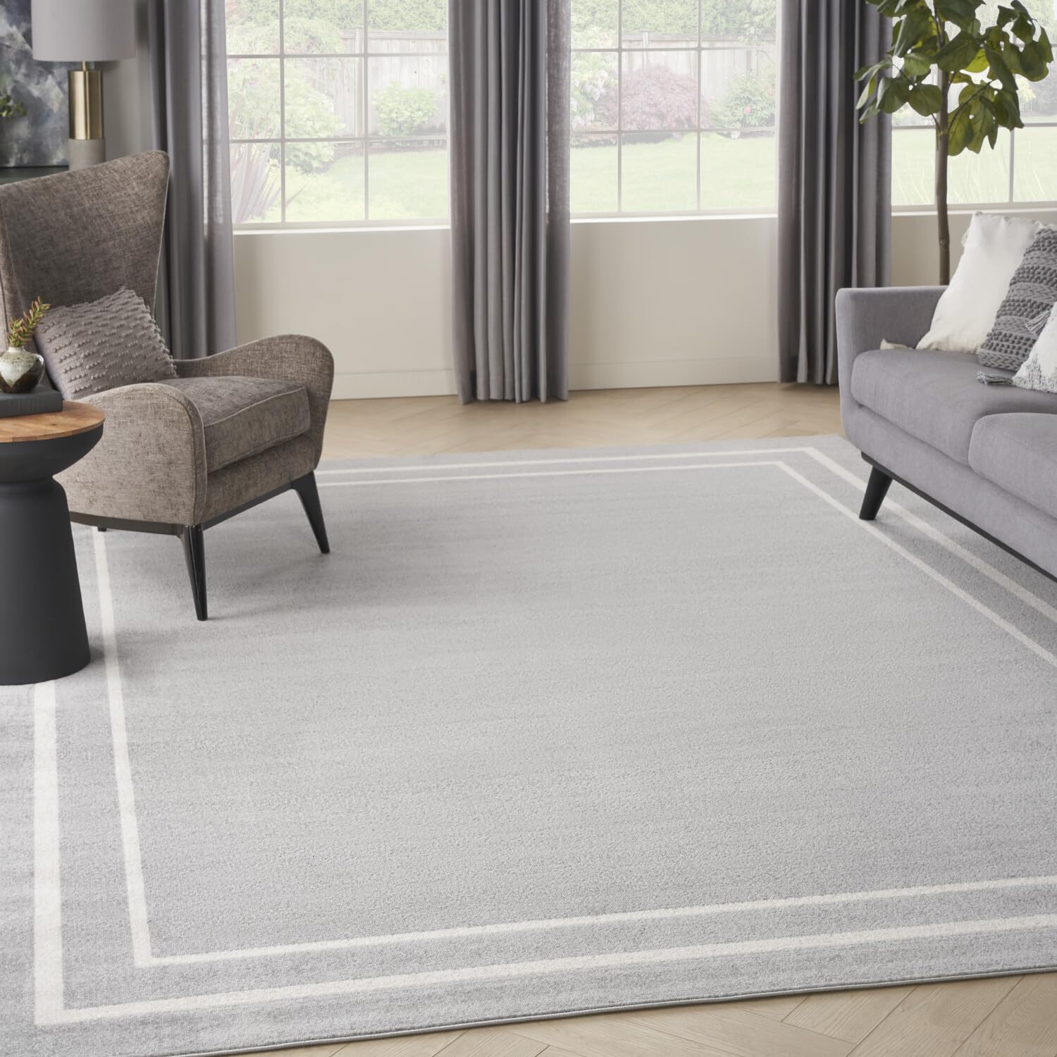 Nourison Essentials Indoor/Outdoor Grey/Ivory 9' X 12' Area -Rug, Easy -Cleaning, Non Shedding, Bed Room, Living Room, Dining Ro