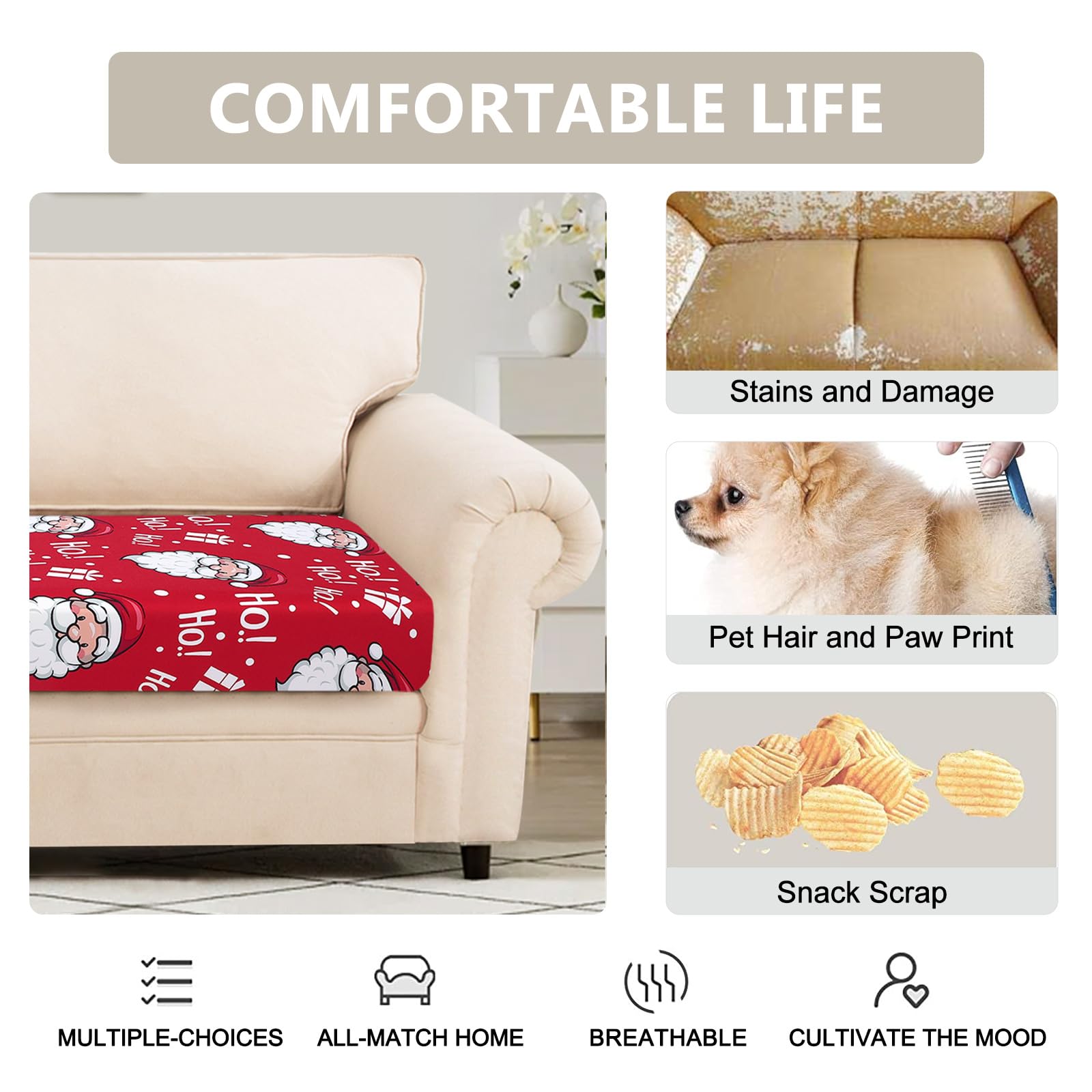 Searchi Stretch Christmas Sofa Couch Cushion Covers Replacement Chair Cushion Slipcovers Sofa Seat Cover Furniture Protector Sof