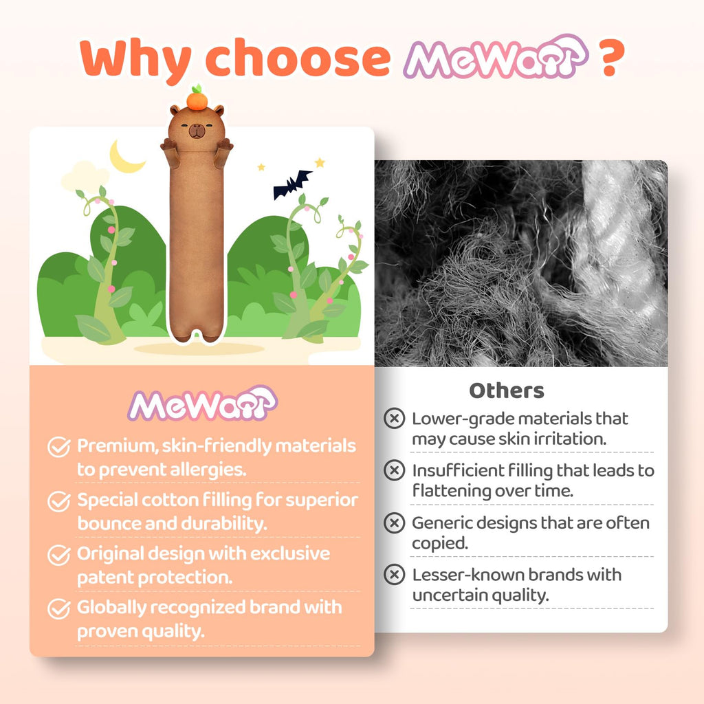 Mewaii Long Plush Capybara Body Pillow, Cute Capybara Stuffed Animals Soft Plushies, Squishy Big Cuddle Pillow Toys Gift For Gir
