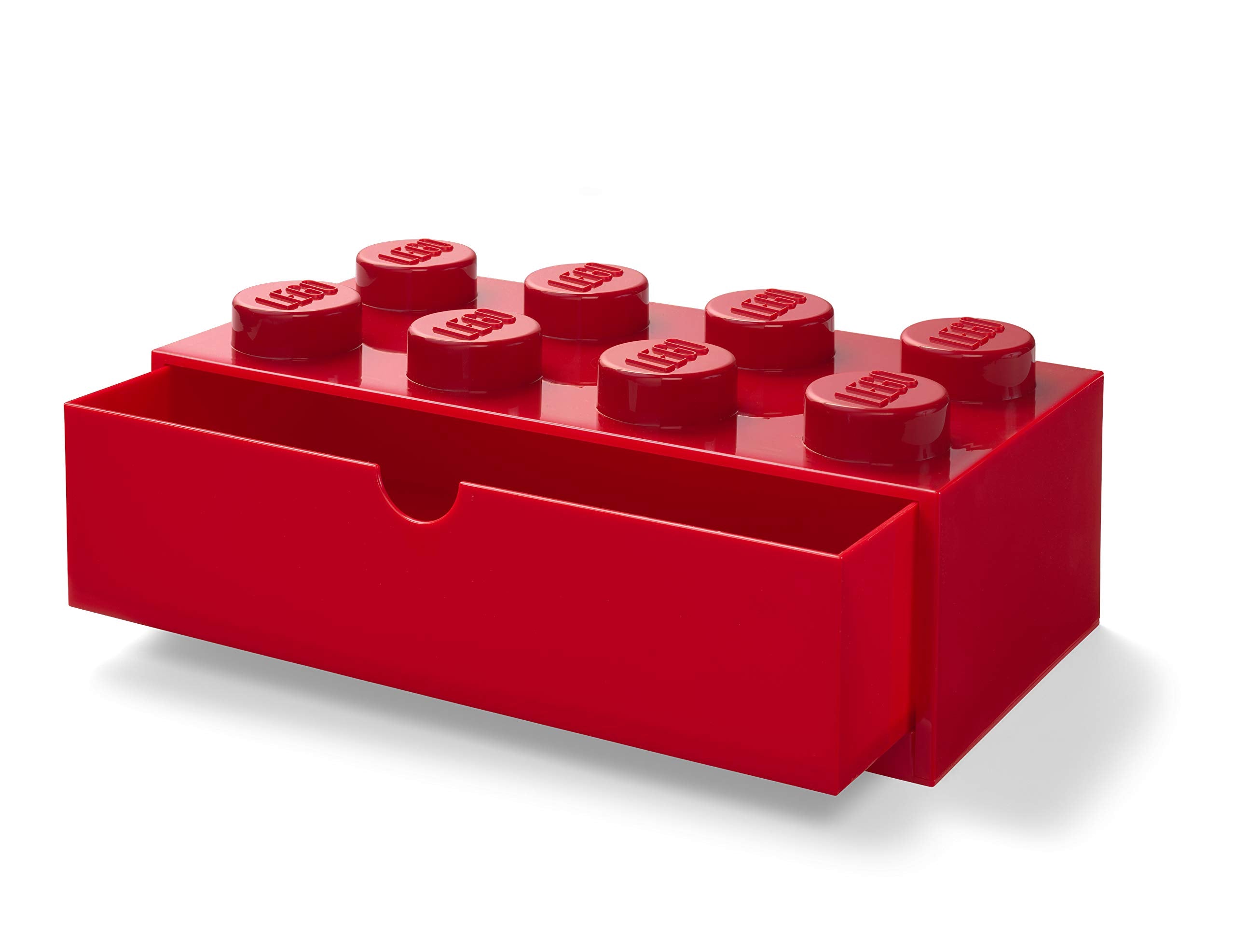 ROOM Copenhagen Lego Storage Brick 8 Desk Drawer, 8-Stud Stackable Tabletop Storage Box, 12.4 x 6.2 x 4.4 in, Bright Red