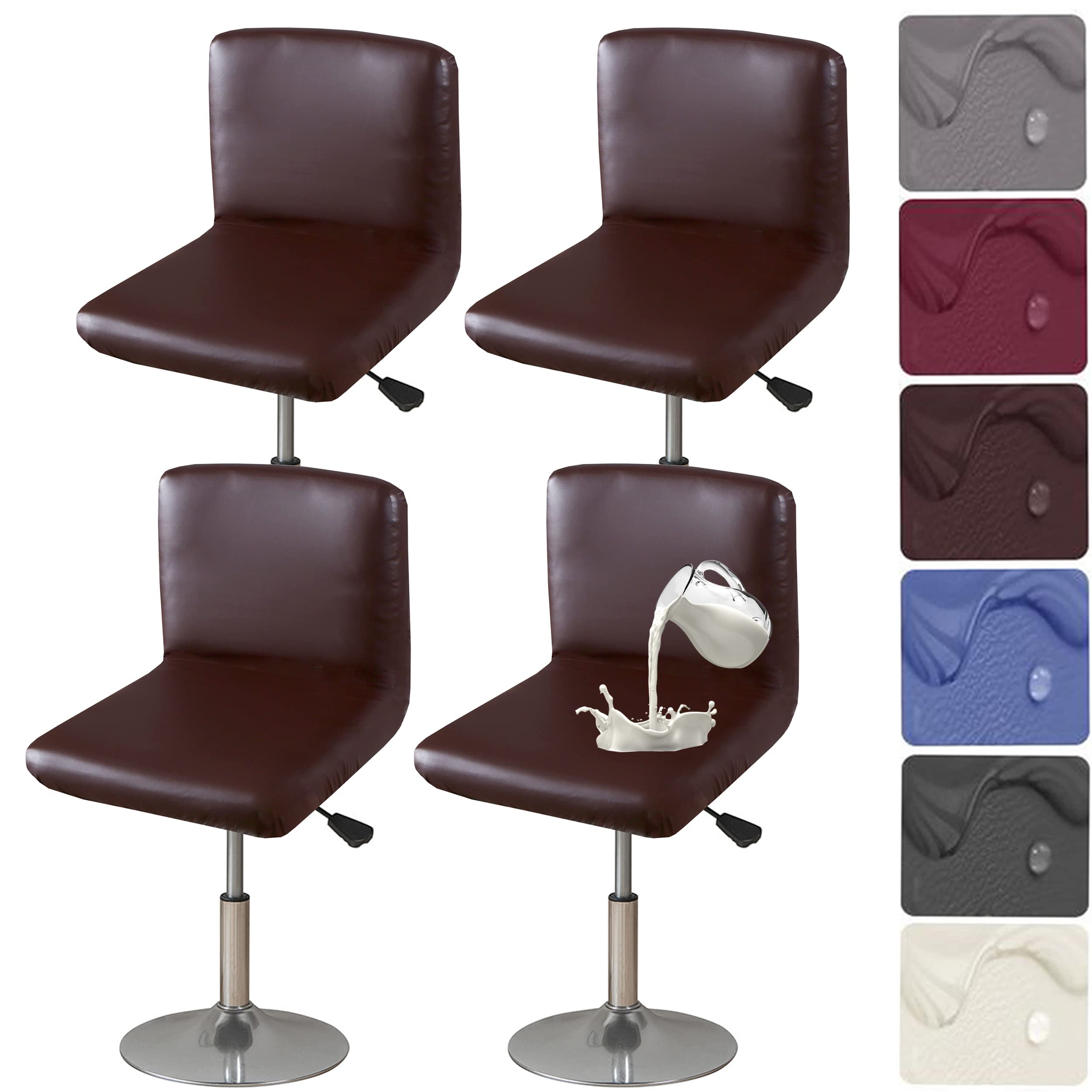 HFCNMY Bar Stool Chair Covers, 4 Pack Stretch Waterproof PU Bar Stool Covers with Backs Washable Bar Chair Covers Swivel Barstoo