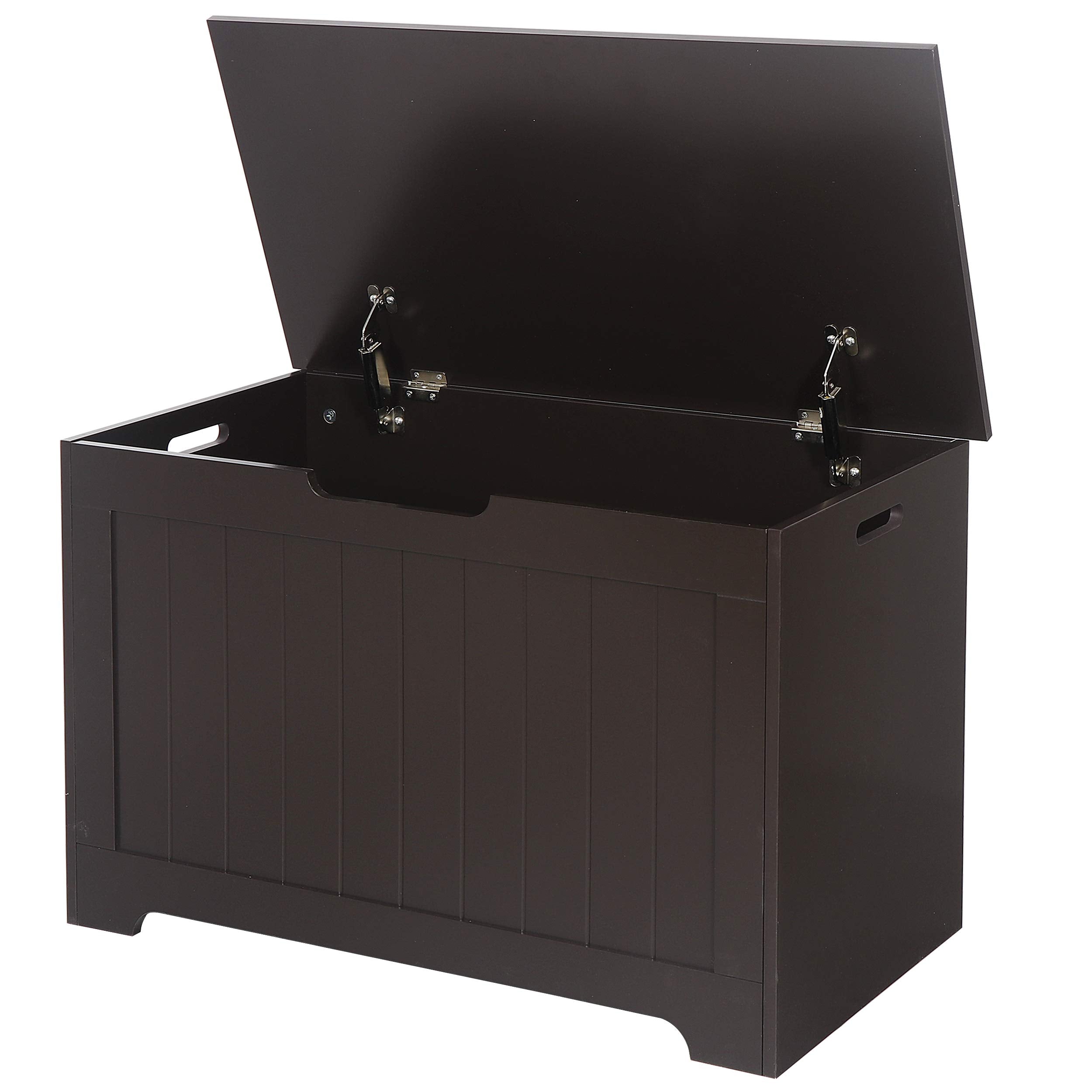 Super Deal Storage Chest, 30 Inches Toy Chest Box Organizer With 2 Safety Hinges, Wooden Entryway Storage Bench, Brown