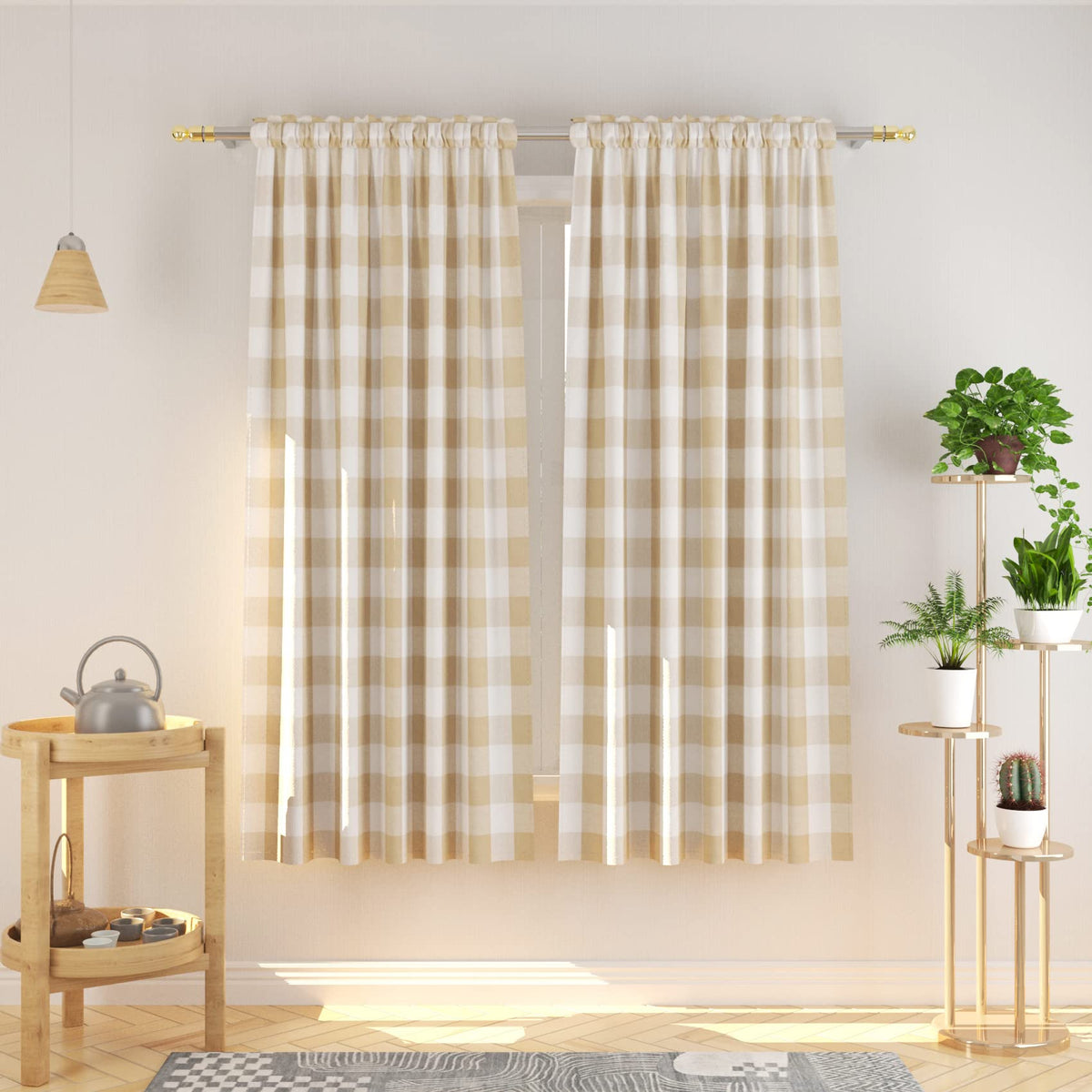 Natus Weaver Buffalo Check Curtains 72 Inches Long Cotton Basement Beige And White Gingham Plaid Kitchen Window Panels Living Ro