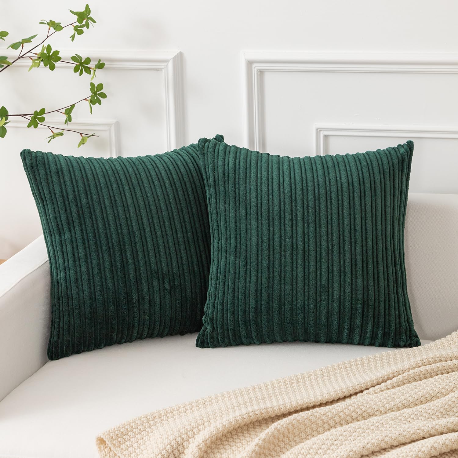 Kevin Textile Solid Plush Corduroy Striped 16X16 Throw Pillow Covers Set Of 2 Cushion Covers Decorative For Living Room, 40 Cm X