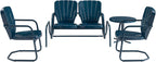 Crosley Furniture Ridgeland 4-Piece Retro Metal Outdoor Loveseat Glider Patio Furniture Set for Porch, Deck, Navy Gloss