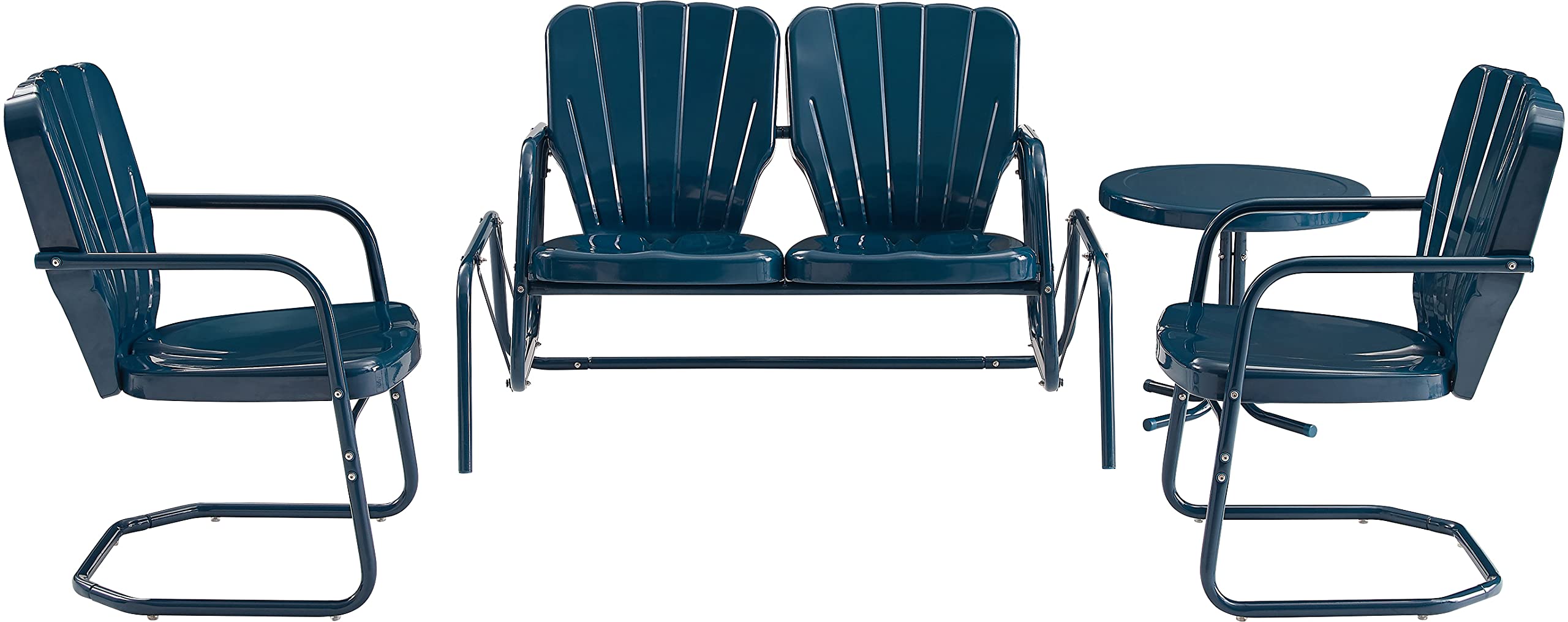 Crosley Furniture Ridgeland 4-Piece Retro Metal Outdoor Loveseat Glider Patio Furniture Set for Porch, Deck, Navy Gloss