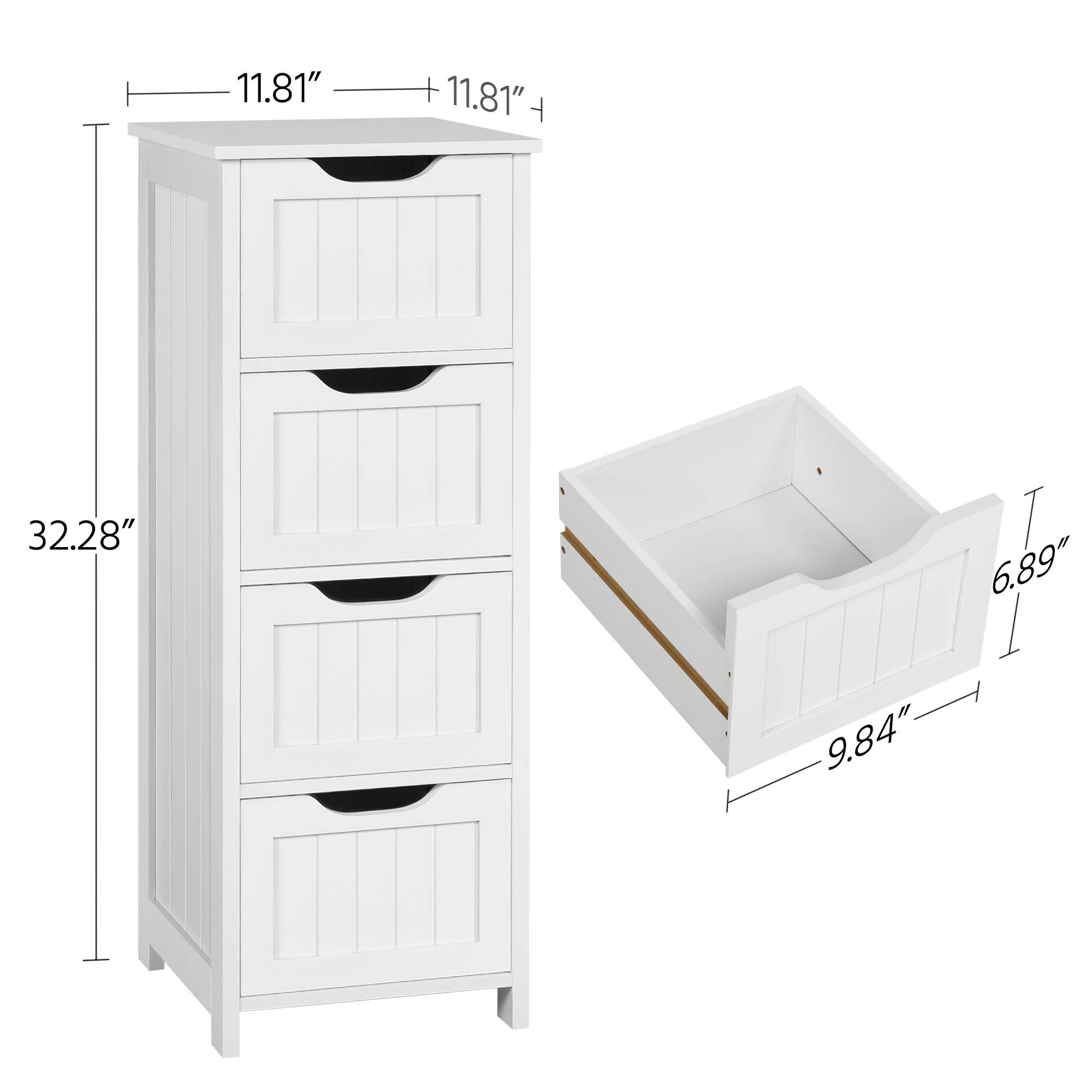 Yaheetech Bathroom Floor Cabinet, Wooden Side Storage Organizer, 4 Drawers Free-Standing Cabinet For Bathroom/Hallway/Living Room, White