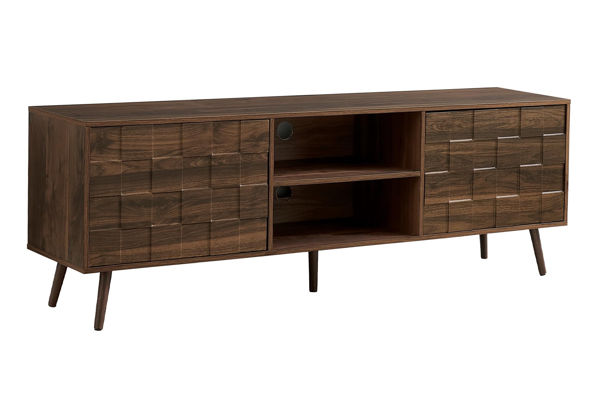 Monarch Specialties I 2787 Tv Stand, 72 Inch, Console, Media Entertainment Center, Walnut, Mid Century