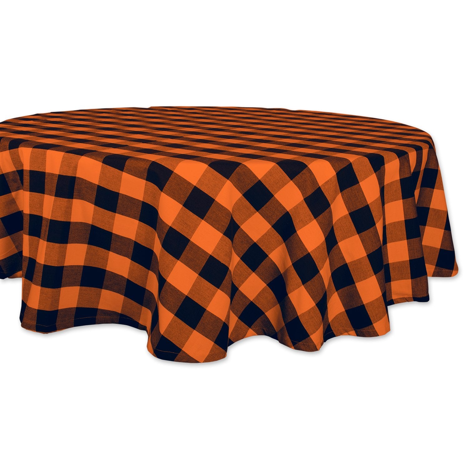 DII Buffalo Check Collection, Classic Farmhouse Tablecloth, Tablecloth, 70 Round, Orange & Black
