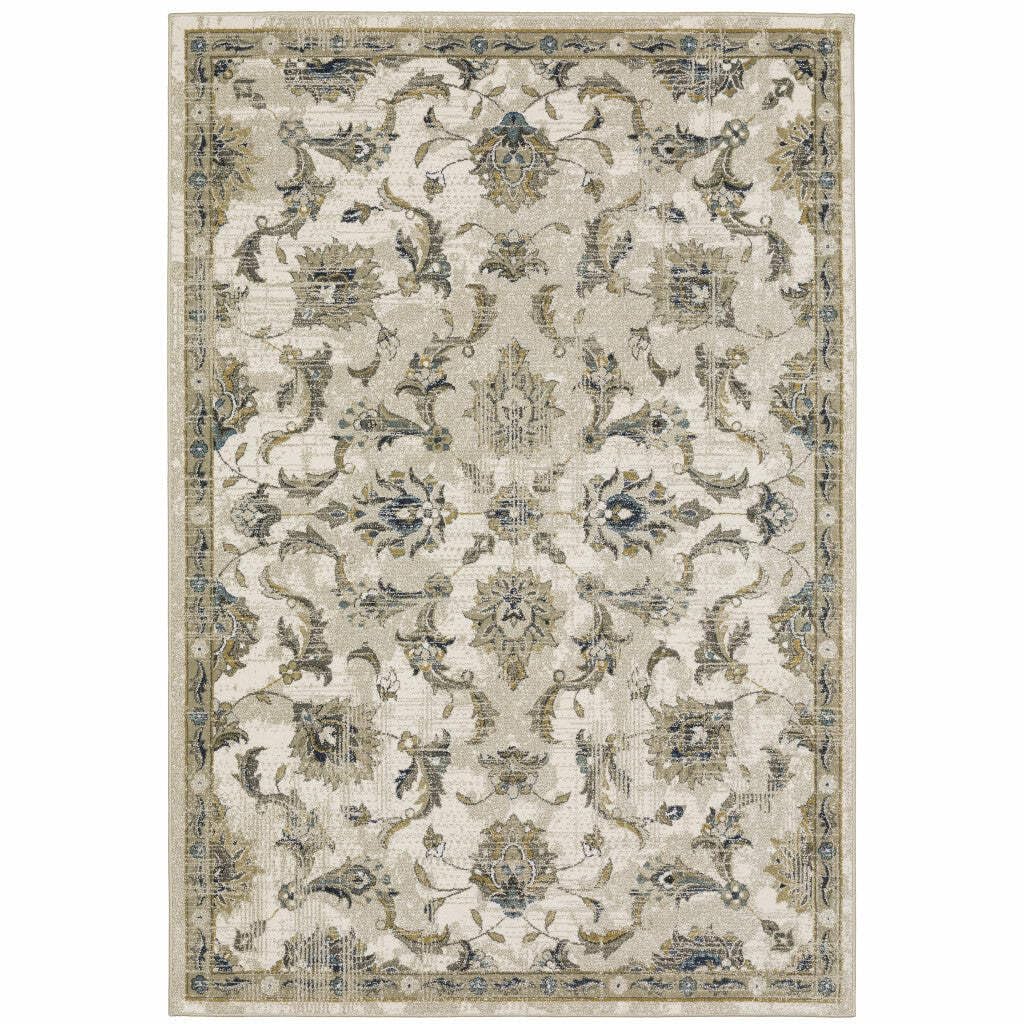 HomeRoots 509869 6 x 9 ft. Beige Gold Blue & Gray Oriental Power Loom Stain Resistant Rectangle Area Rug