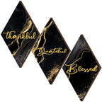 Qunclay 3 Pcs Marble Style Bathroom Wall Decor Thankful Grateful Blessed Wall Decor Black and Gold Farmhouse Rustic Art Wall Dec