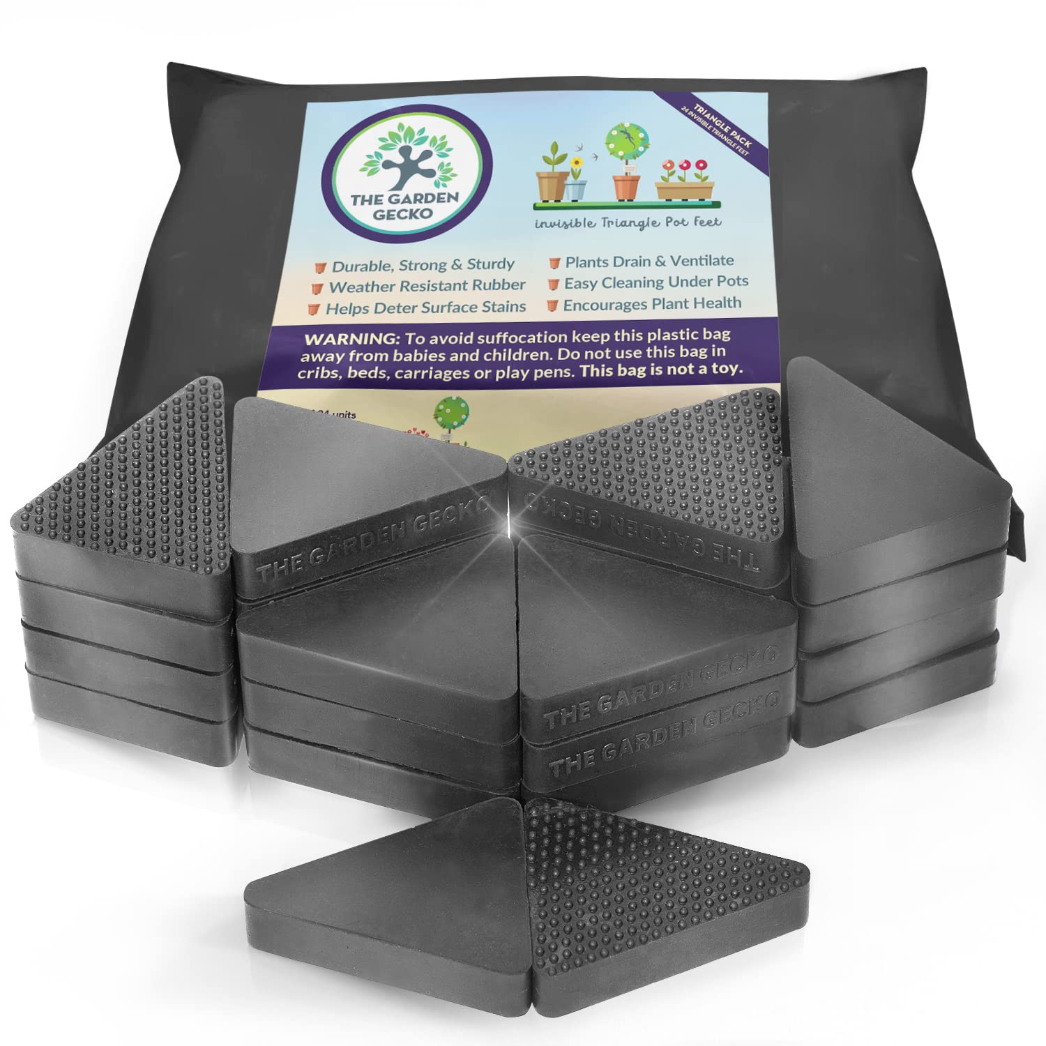 The Garden Gecko Invisible Pot Feet For Outdoor Plant Pots And Flowers, Solid Rubber Pot Risers With A Custom Non-Slip Triangle