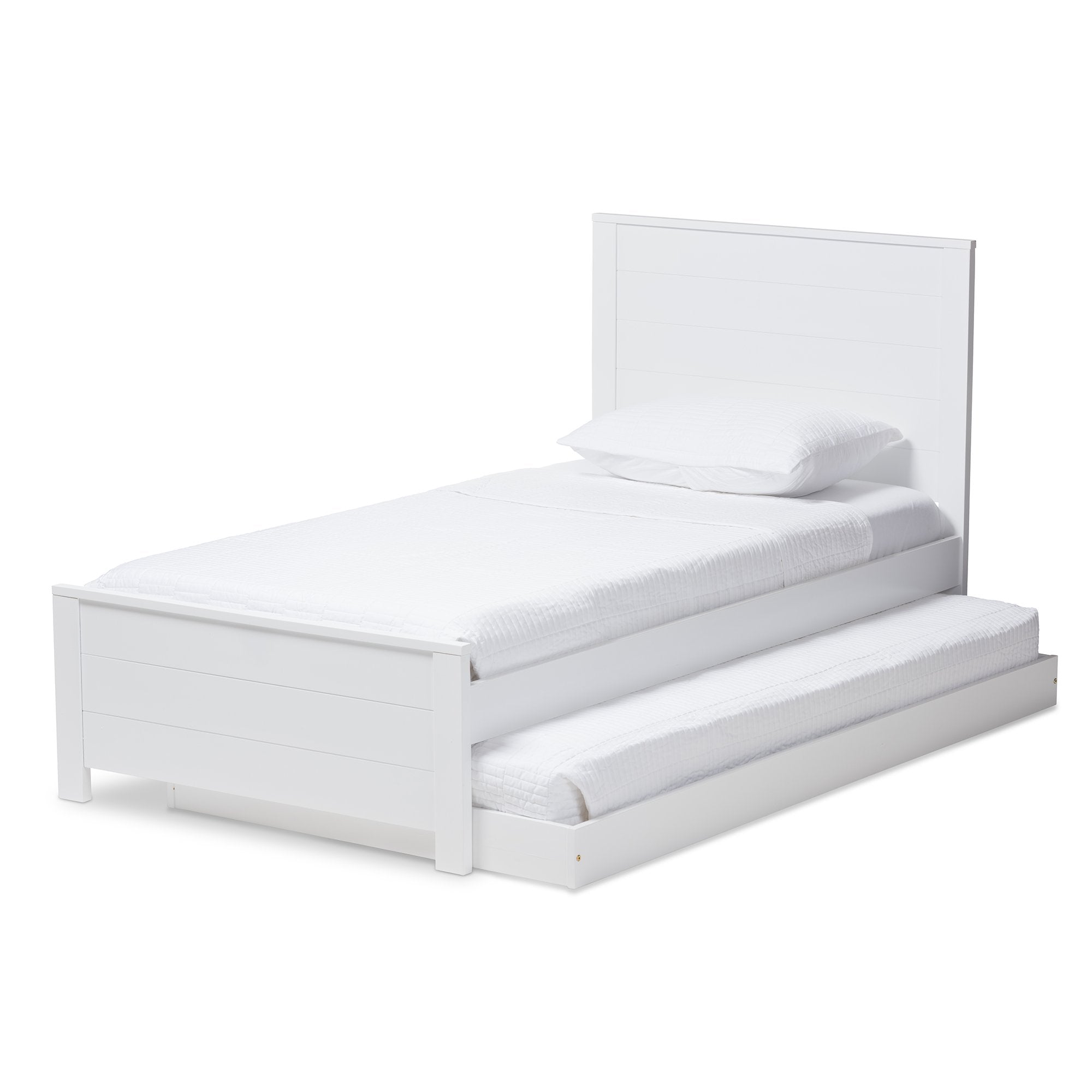 Baxton Studio Catalina Modern Classic Mission Style White-Finished Wood Twin Platform Bed with Trundle White/Twin//Dark Wood/Mission/Rubber Wood/Poplar/LVL