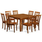 East West Furniture PFML9-SBR-W 9 Piece Dining Table Set Includes a Square Dining Room Table with Butterfly Leaf and 8 Wooden Seat Chairs, 54x54 Inch, Saddle Brown