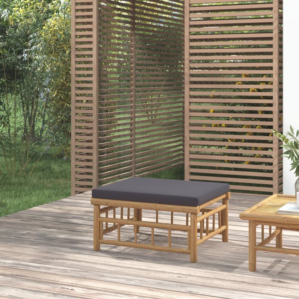 vidaXL Bamboo Patio Middle Sofa with Dark Gray Cushions - Modular Design for Customizable Lounge Set Configurations, Robust, Naturally Finished, Easy Assembly, Ideal for Outdoor Spaces