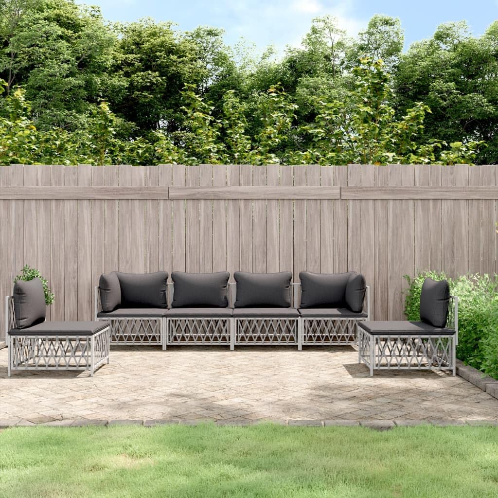 vidaXL Modern Patio Lounge Set - 5 Piece White Steel Frame and Woven Fabric with Comfortable Cushions for Outdoor Garden