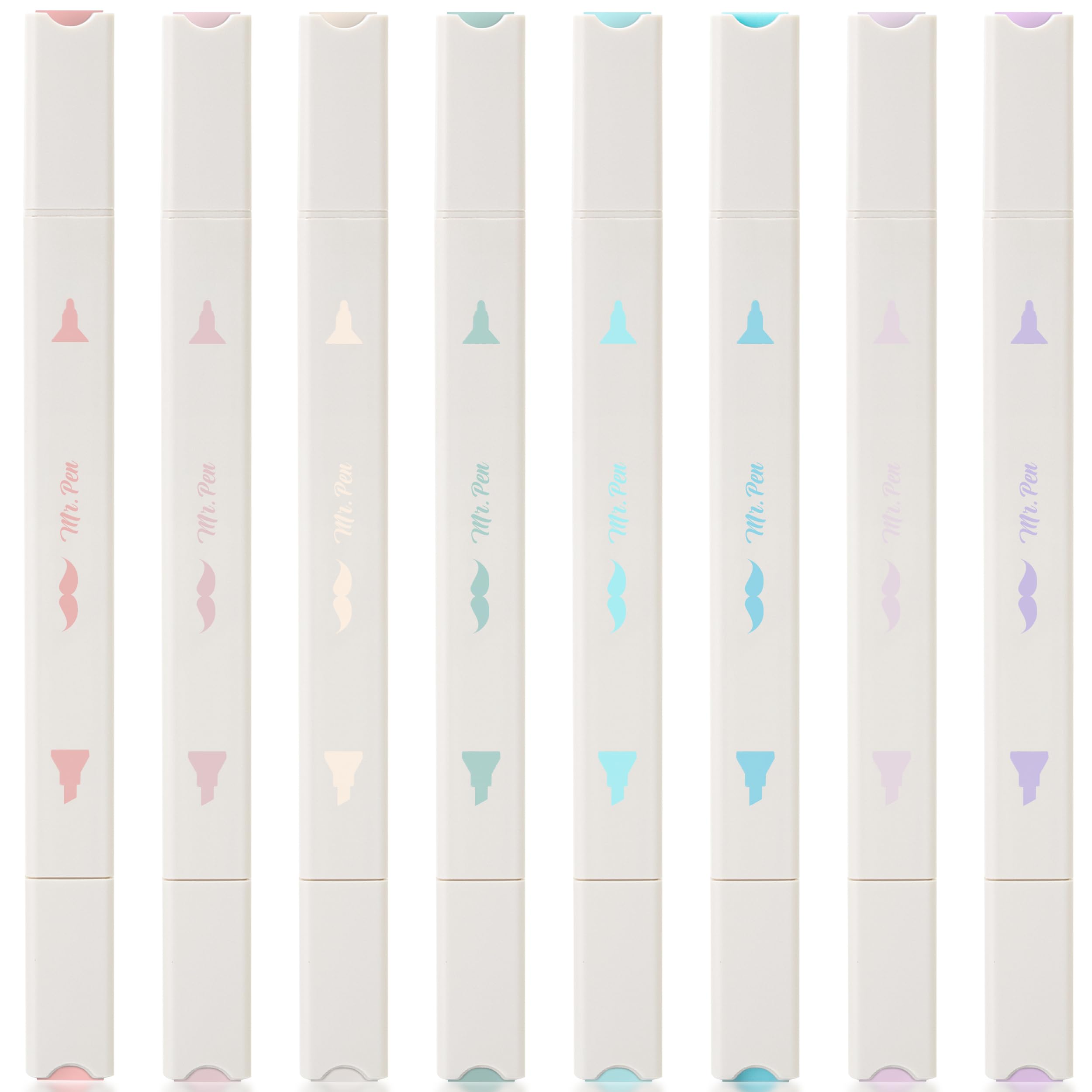 Mr. Pen- Aesthetic Highlighters, 8 Pcs, Muted Pastel Colors, Double-Ended, Chisel And Fine Tip, No Bleed Bible Highlighter Paste