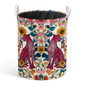 Welshower Boho Floral Hot Pink Leopard Laundry Basket, Vibrant Sunflower Pink Cheetah Laundry Hamper Waterproof Collapsible Clot