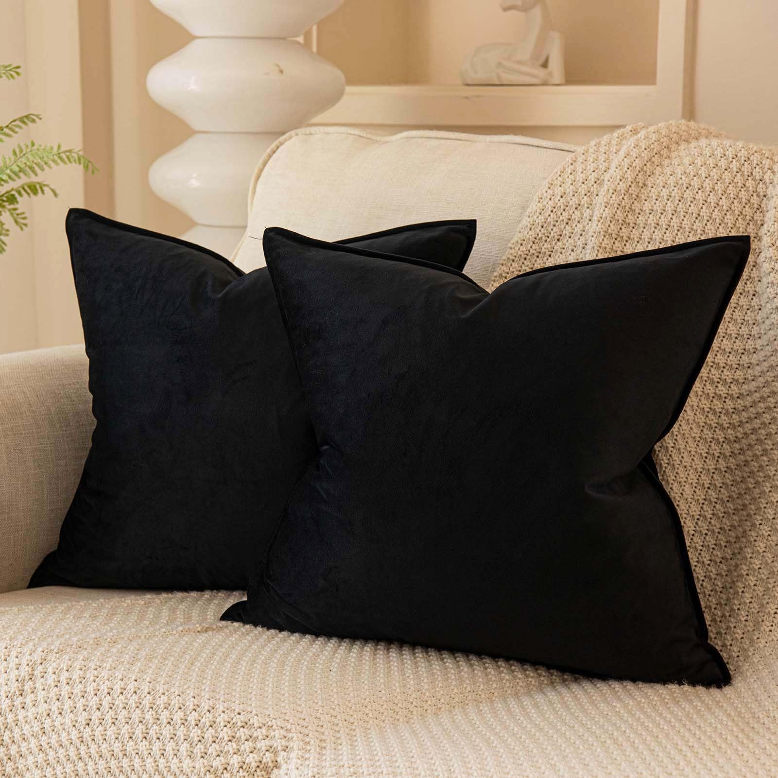 Juspurbet Black Decorative Velvet Throw Pillow Covers 22X22 Inch Set Of 2,Broadside Soft Cushion Case With Invisible Zipper For