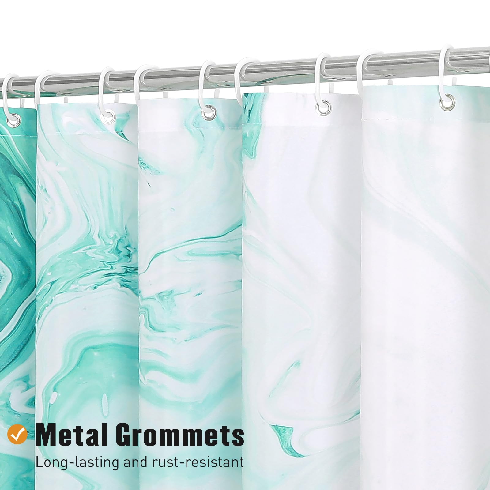 Mitovilla Teal Blue Marble Shower Curtain, Abstract Ombre Fabric Shower Curtains For Modern Bathroom Decor, Turquoise Green Luxu
