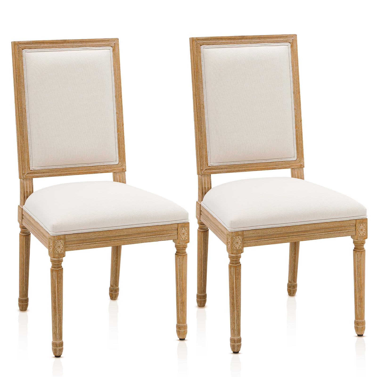 Furniliving French Country Dining Chairs Set of 2, Upholstered Dining Room Chairs with Back Farmhouse Kitchen Chairs for Living 