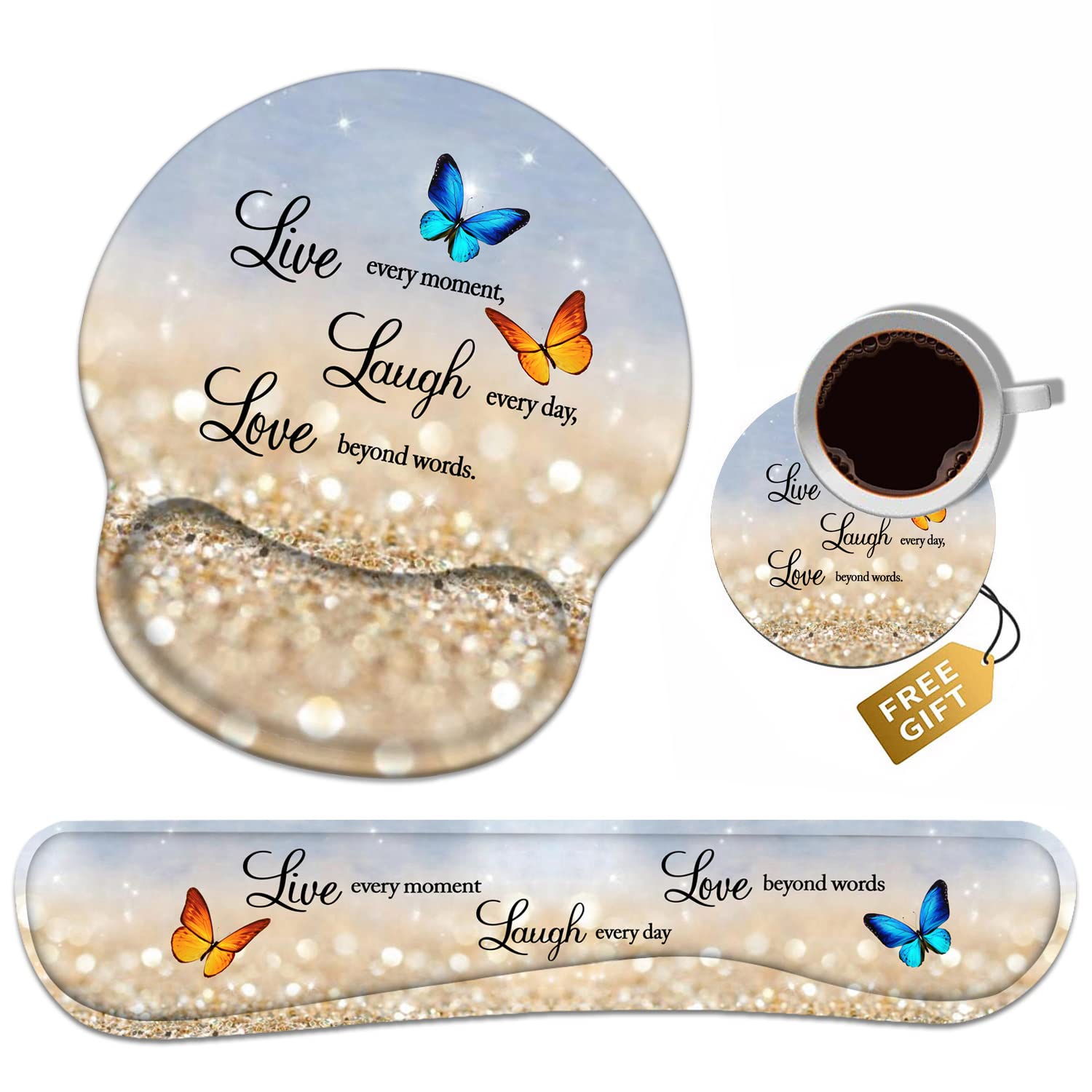 Keyboard Wrist Rest + Mouse Pad Wrist Support Set With Coasters, Non-Slip Pu Base Ergonomic Mousepad For Home Office Working Stu