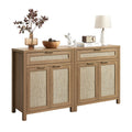 HOKYHOKY Rattan Sideboard Buffet Cabinet Set of 2, Boho Storage Cabinet with Adjustable Shelves, Farmhouse Credenza Coffee Bar T