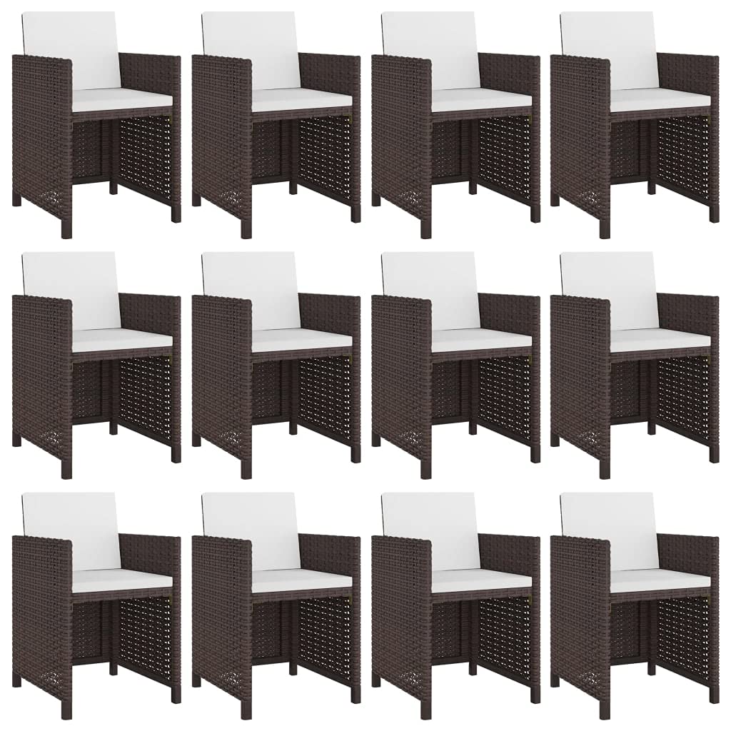 'vidaXL Stylish Outdoor Dining Set - Weather-Resistant Poly Rattan Garden Furniture Set, Brown - Includes Glass Tabletop, 12 Chairs & 24 Soft Cushions