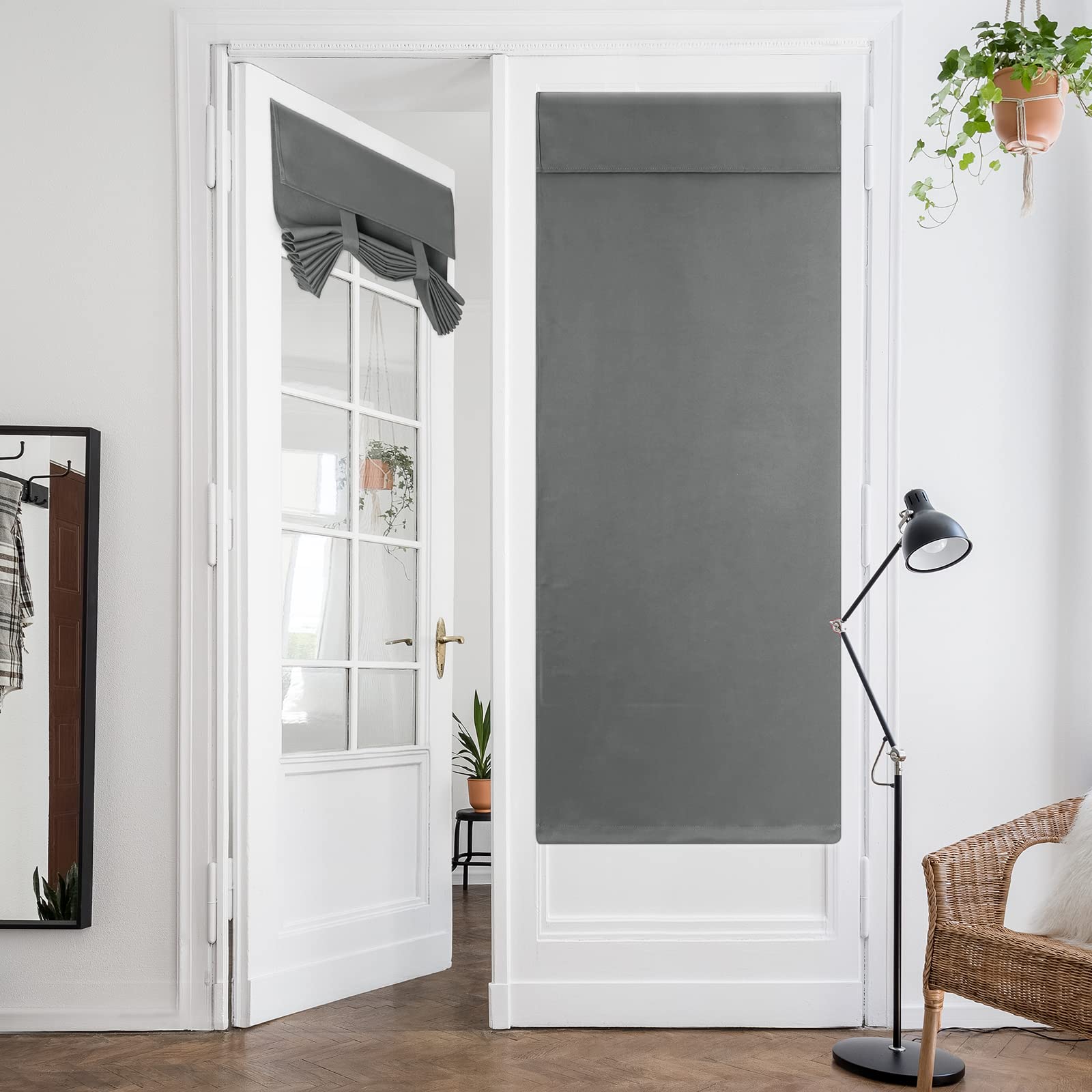 Homeideas Grey Door Curtains Blackout Privacy French Door Curtains, Door Window Curtains Christmas ?Decoration For Bedroom, 26 X