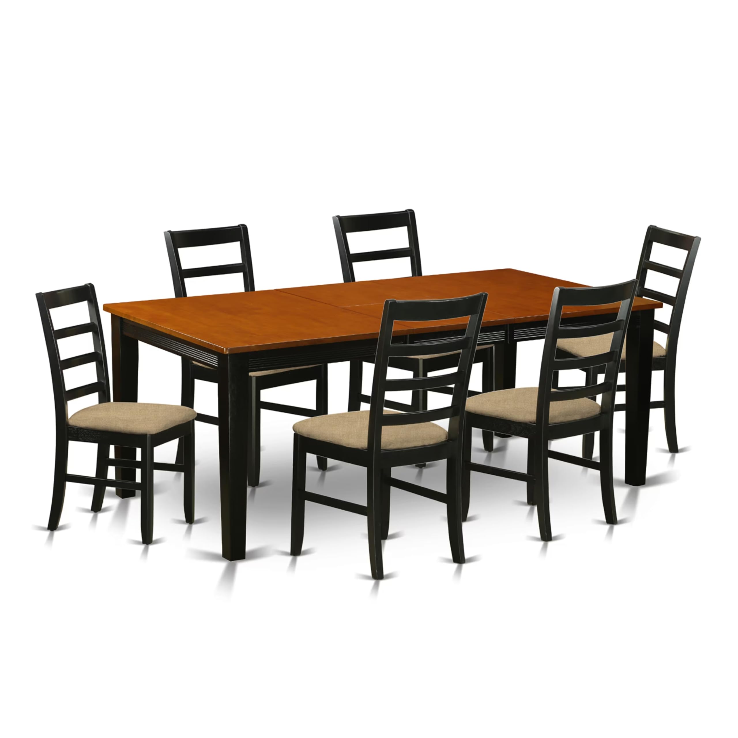 East West Furniture QUPF7-BCH-C 7 Piece Dining Table Set Consist of a Rectangle Dining Room Table with Butterfly Leaf and 6 Linen Fabric Upholstered Chairs, 40x78 Inch, Black & Cherry