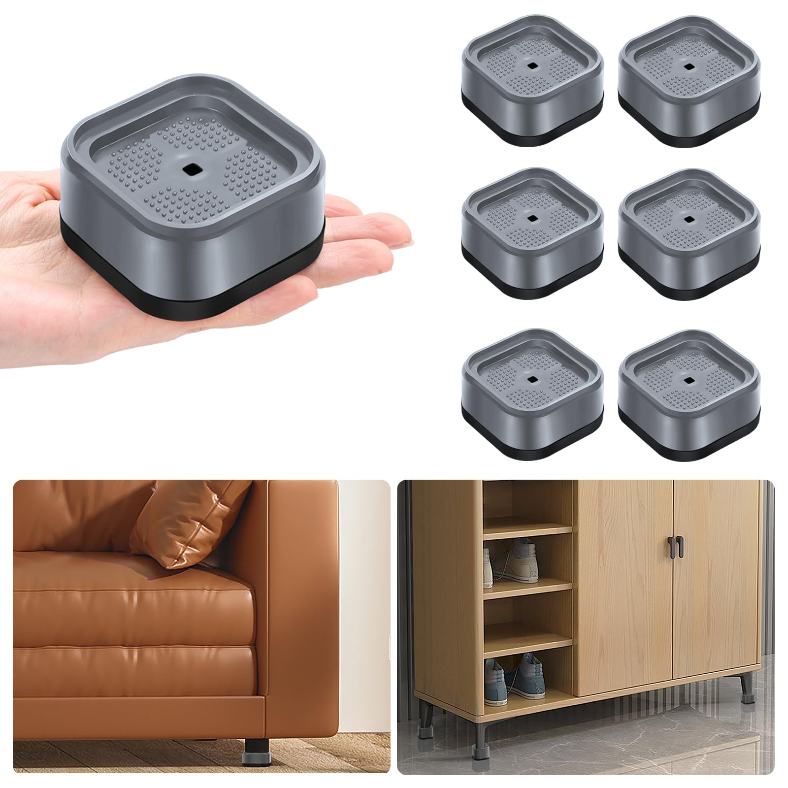 Shouwuhho 6 Pack Furniture Risers Adjustable Bed Risers Heavy Duty Lifts Height 1'', Square Stackable Bed Risers 1, 2 Or 3 Inch